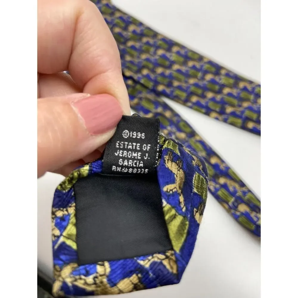 J. Garcia Collection Tie 100% Silk 1996‎ Estate VINTAGE Blue Green